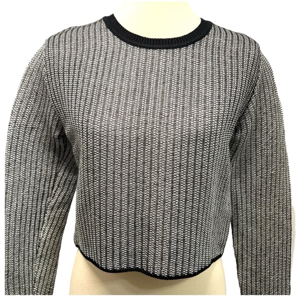Alexander Wang Black & White Vinyl Technical Tweed Long Sleeve Crop Top Women S - Picture 3 of 14